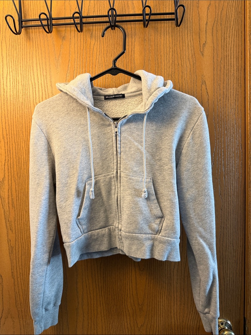 Brandy Melville Light Gray Cropped Zip Hoodie